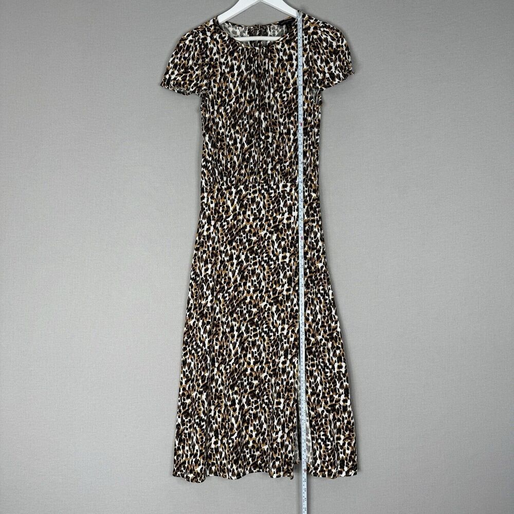 Banana Republic Womens Dress Small Tall Brown Cheetah Midi Flutter Slip Y2K 90s - Picture 4 of 12